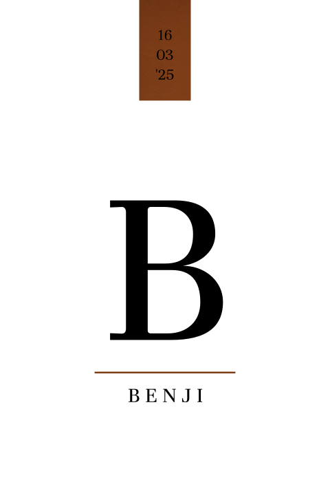 Minimalistisch geboortekaartje met initiaal voor een jongen