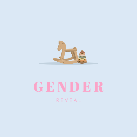 Gender reveal uitnodiging met speelgoed en colorblocking