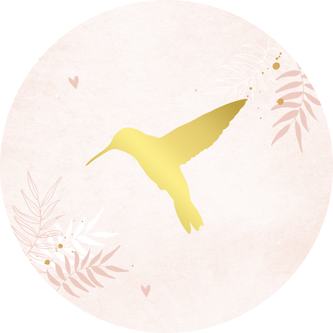 Roze sluitsticker met goudfolie vogeltje