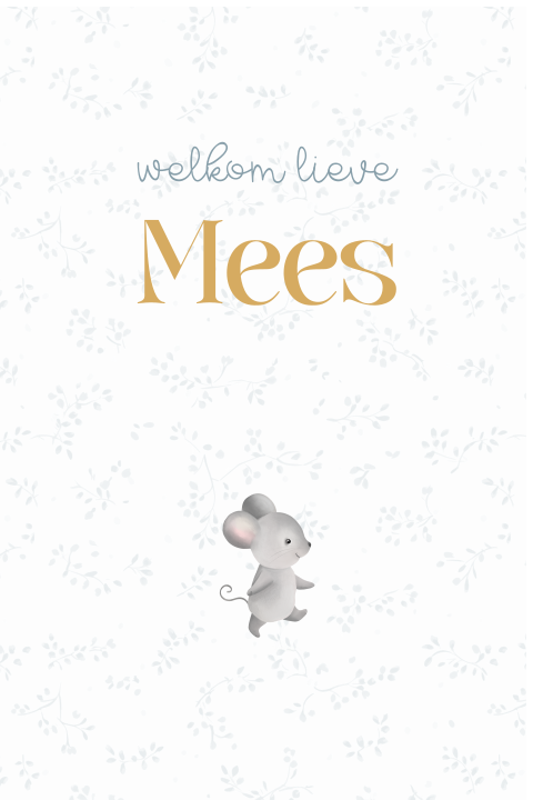 Mooi geboortebord met kleine takjes en getekende muis