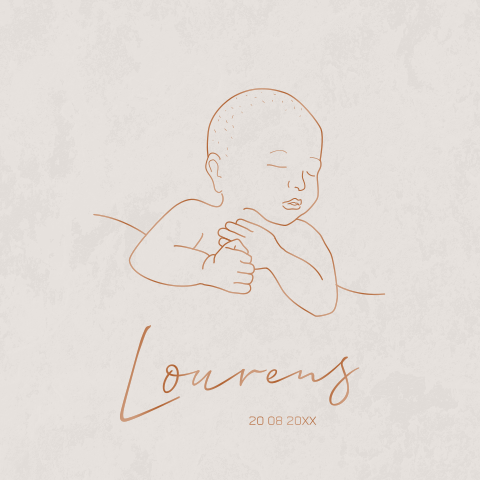 Luxe geboortekaartje met hoogglans lijntekening van baby