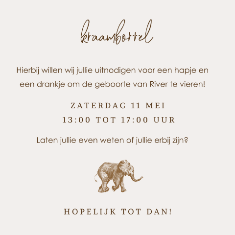 Kraamborrelkaart met getekend olifantje