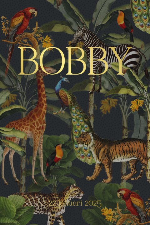 Origineel goudfolie geboortekaartje met jungledieren zoals panter