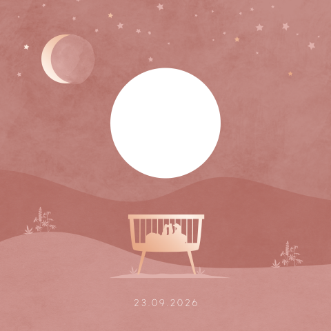 Lief geboortekaartje voor meisje met roségoud silhouetje van wiegje