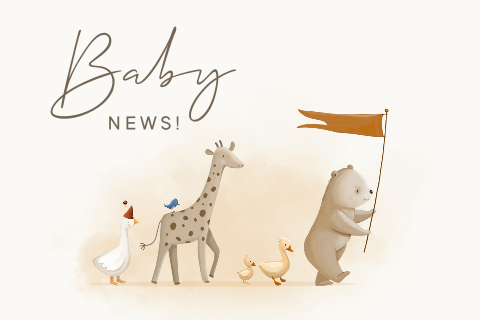 Zwangerschapsaankondiging kaart met illustraties van dierenparade