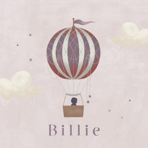 Lief geboortekaartje met luchtballon en silhouetje