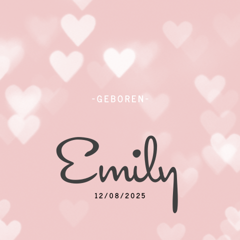 Lief roze geboortekaartje met hartjes