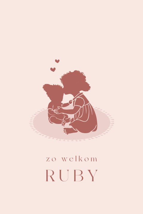 Lief geboortekaartje roze met silhouetjes zusjes