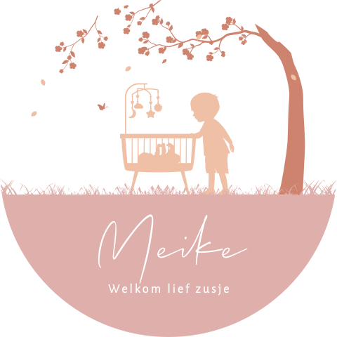 Tuinbord rond roze met wiegje onder boom