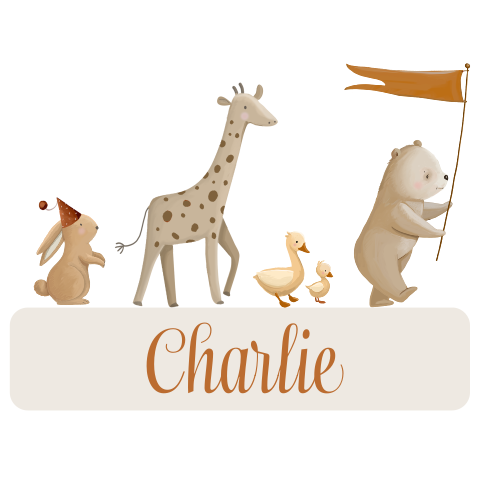 Lieve raamsticker met dierenparade in aardetinten