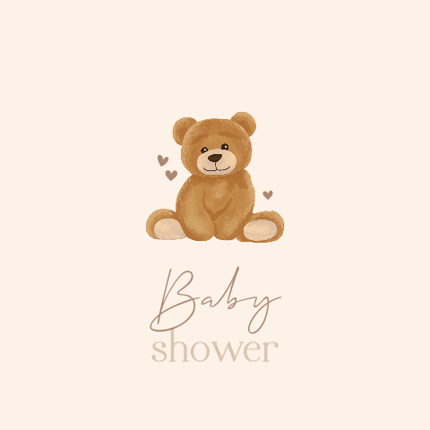 Babyshower uitnodiging met teddybeer en hartjes