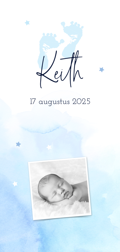 Lief geboortekaartje met watercolour en babyvoetjes