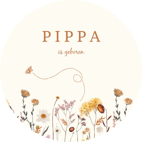 Raamsticker rond met veldbloemen en vlinder