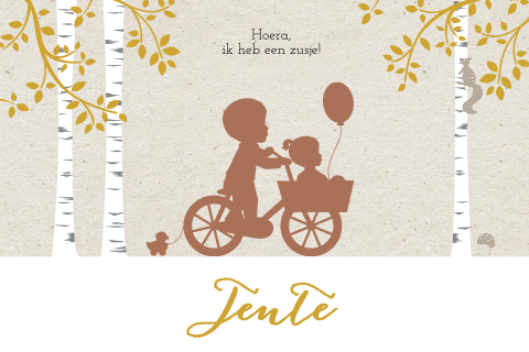 Hip geboortekaartje broer met zusje op fiets