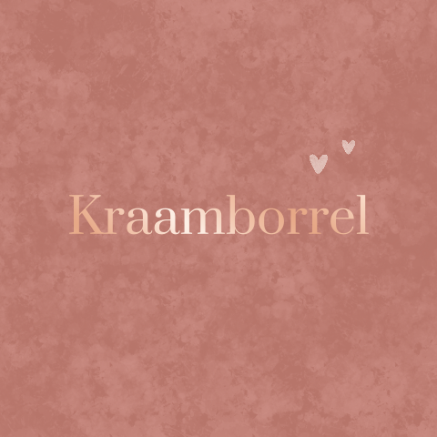 Kraamborrel uitnodiging roze velvet-look met hartje en rosegoudfolie