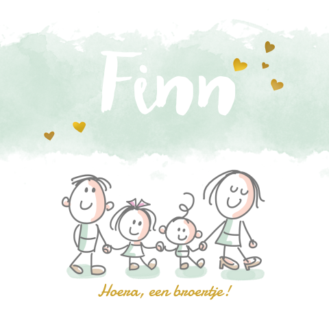 Illustratief geboortekaartje met mintgroene watercolour