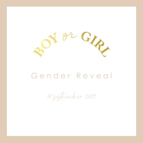 Gender reveal uitnodiging met goudfolie