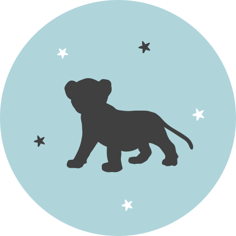 Lichtblauwe sluitsticker met silhouet leeuwtje