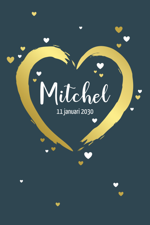 Goudfolie poster voor jongen met groot hart en lieve kleine hartjes