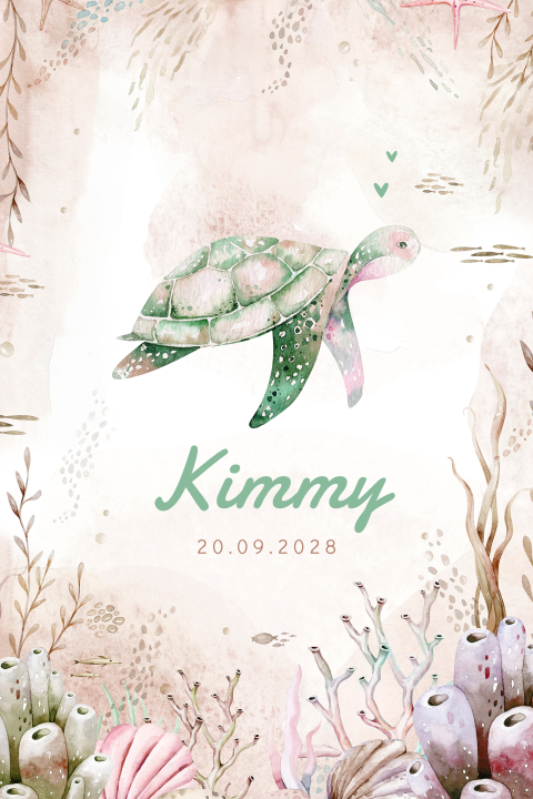 Onderwaterwereld geboortekaartje kleurrijk met schildpad