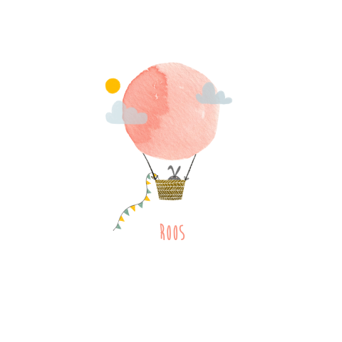 Lief rondhoek geboortekaartje voor meisje met luchtballon