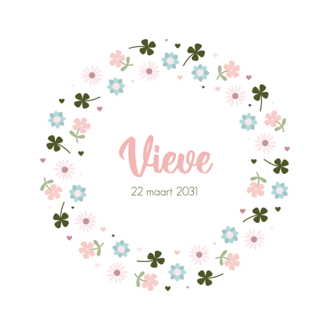 Lief geboortekaartje meisje met bloemencirkel