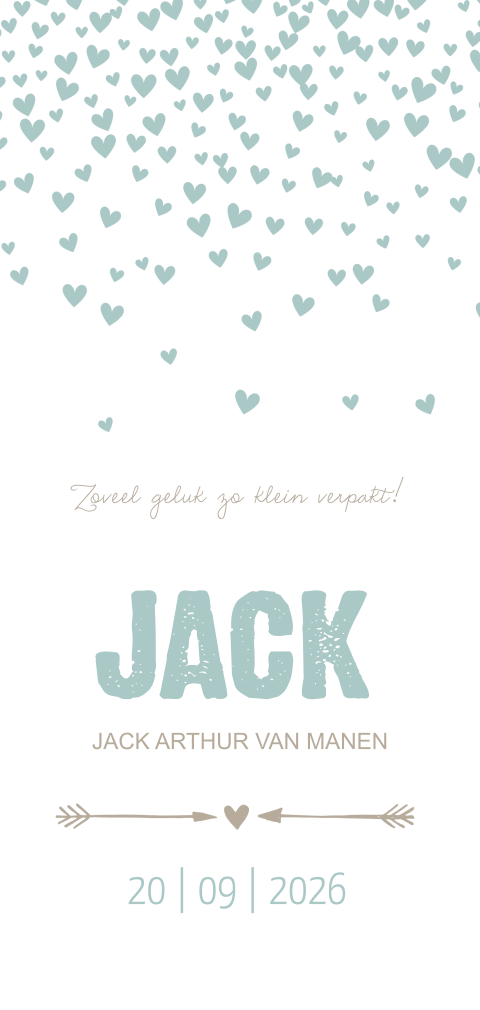 Hip geboortekaartje hartjesregen