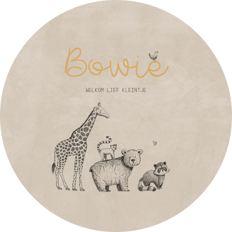 Raamsticker rond beige met illustraties jungledieren