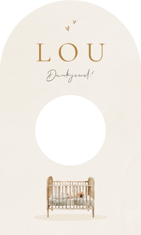 Doopsuiker boogkaartje beige met illustratie ledikant