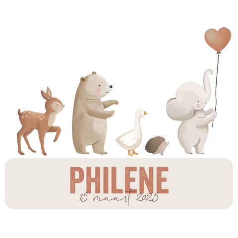 Lieve raamsticker met dierenparade in aardetinten