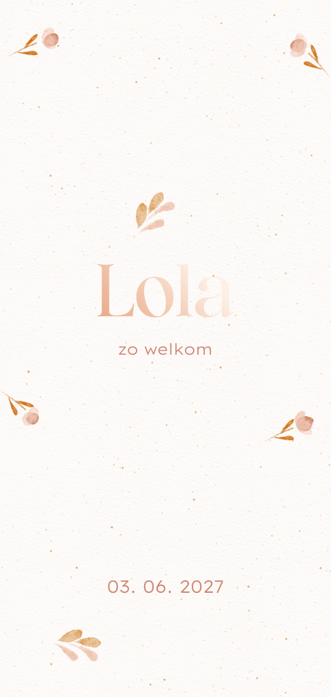 Lief geboortekaartje meisje met bloemenprint en roségoudfolie