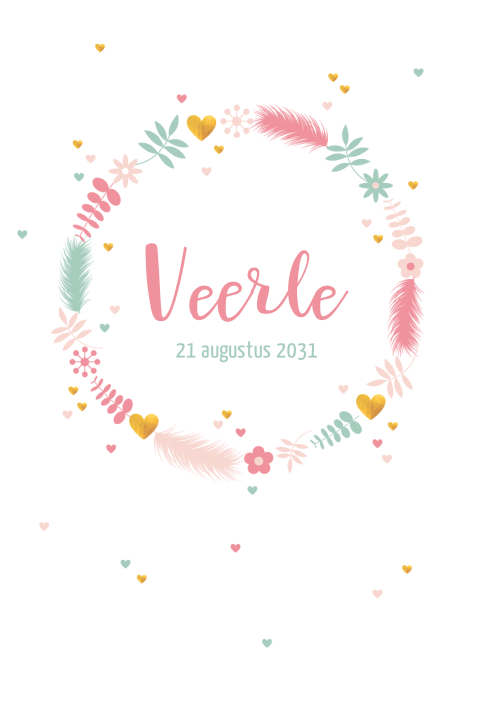 Poster voor meisje met botanische krans met roze bladeren en bloemen