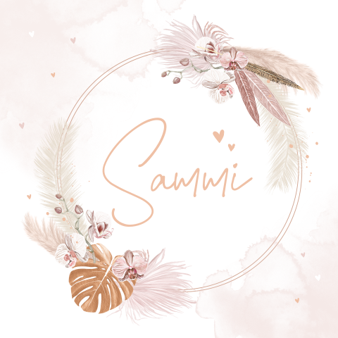 Raamsticker met bloemenkrans op roze watercolour