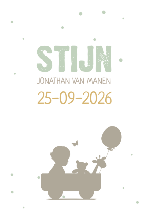 Lief geboortekaartje met silhouet jongetje in kar