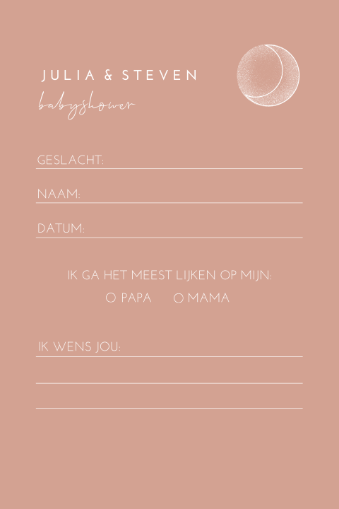 Babyshower invulkaart roze met maan