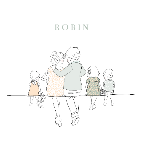 Lief geboortekaartje met tekening van gezin met broertje of zusje