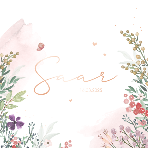 Bloemen poster met watercolour, bloemen en roségoudfolie