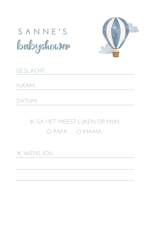 Babyshower invulkaart met luchtballon
