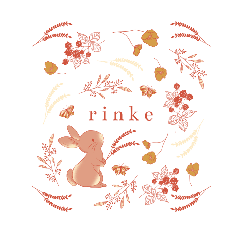 Lief geboortekaartje met getekend konijntje en botanische elementen
