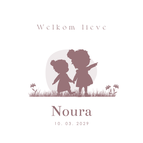 Lief geboortekaartje paars met silhouetjes zusje