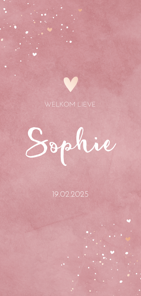 Hip geboortekaartje voor meisje met rosegoudfolie op velvet-look