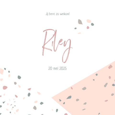 Trendy geboortekaartje met oud roze terrazzo steentjes patroon