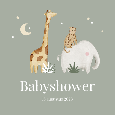 Babyshower uitnodiging groen met jungledieren