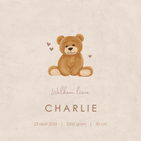 Poster met lieve teddybeer, zandkleur en geboortegegevens