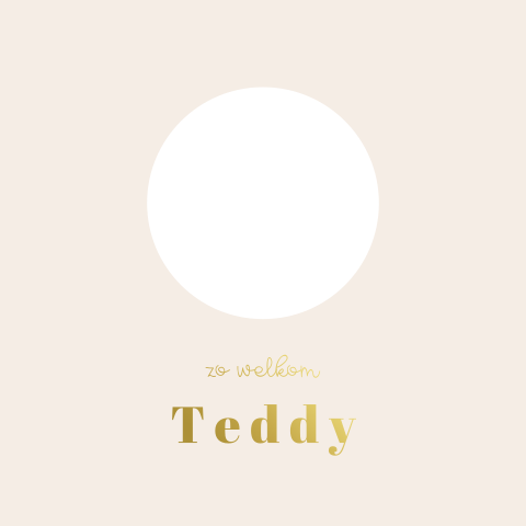 Goudfolie geboortekaartje met illustratie teddybeer en doorkijkje