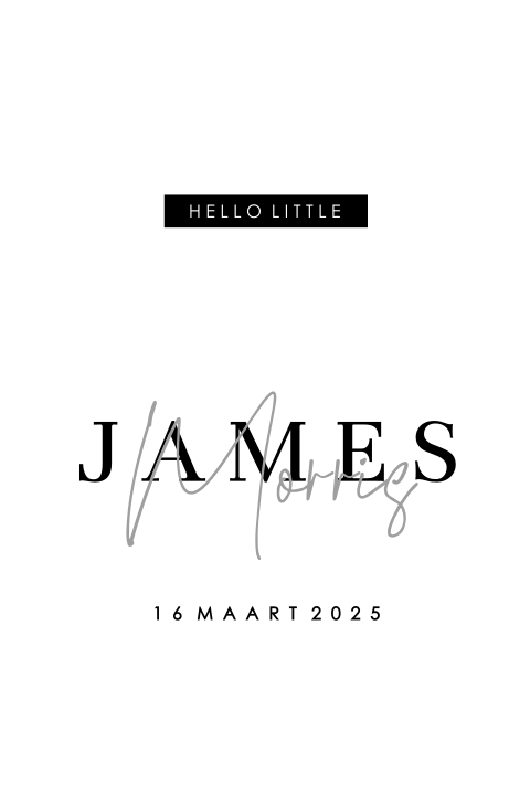 Rondhoek minimalistisch babykaartje in zwart wit met typografie