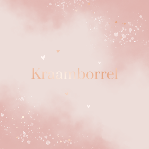 Kraamborrel uitnodiging roze watercolour met rosegoudfolie