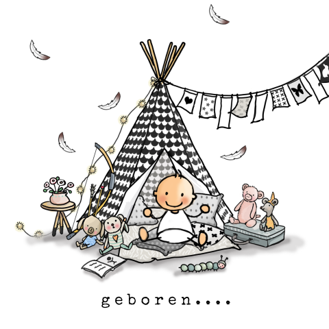 Super schattig geboortekaartje van tipi tent