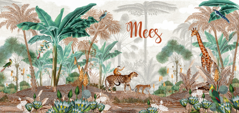 Trendy geboortekaartje met illustraties in jungle thema