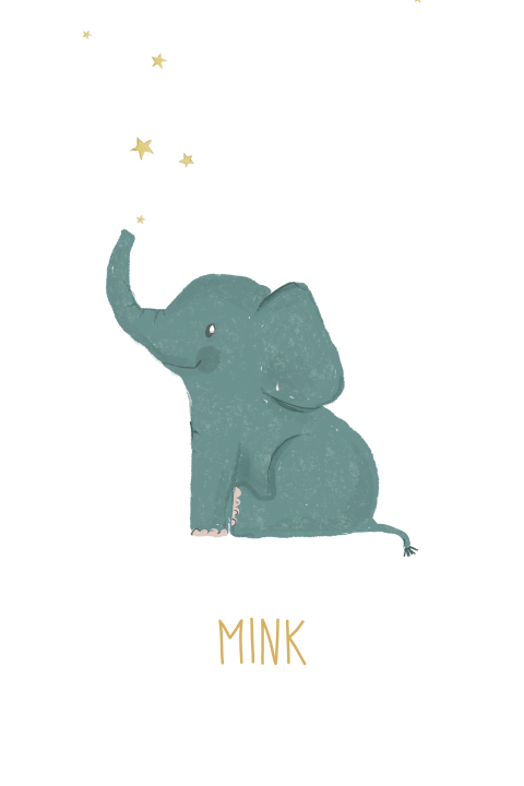 Lief geboortekaartje met getekende olifant en sterretjes